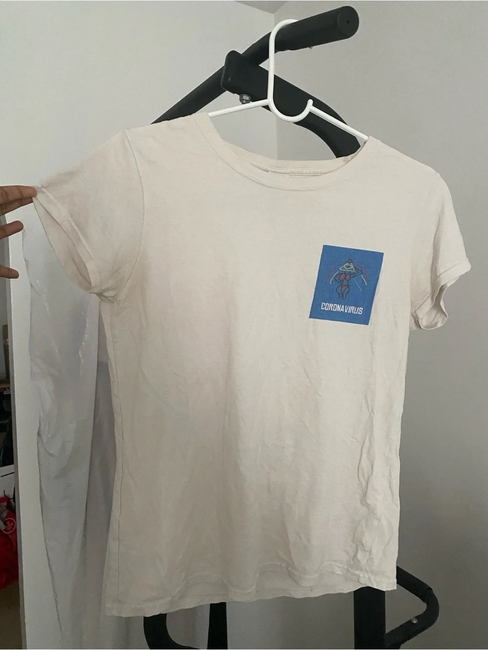 Gildan Cream Short-Sleeve Tee with Blue Chest Patch